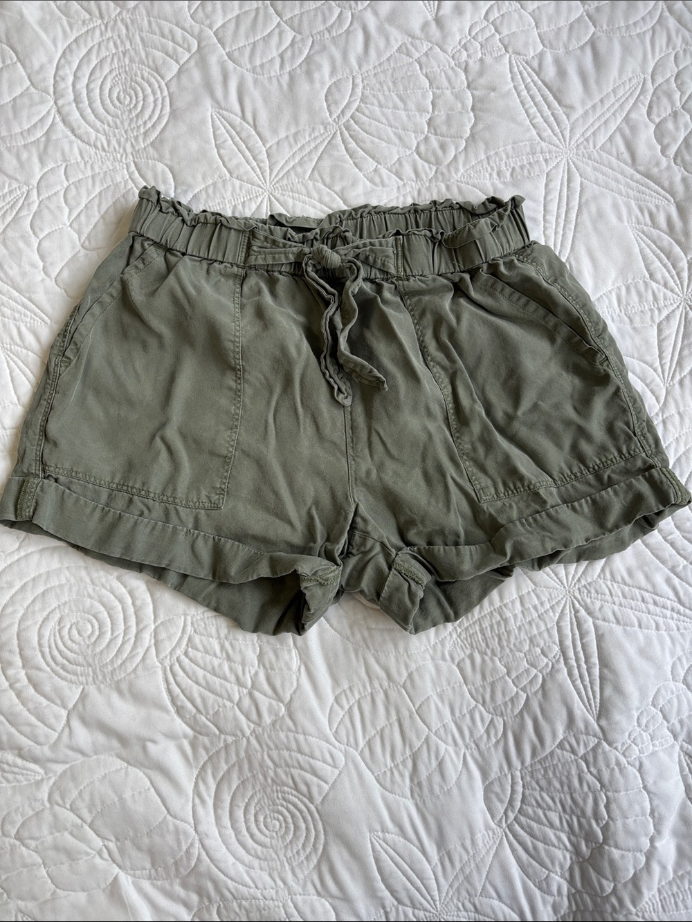 aerie Olive High-Rise Drawstring Casual Shorts